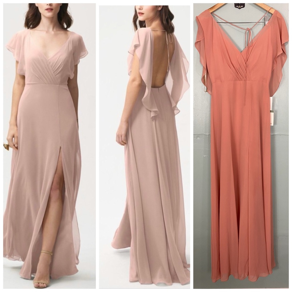 Jenny Yoo Alanna Maxi Dress Bridesmaid In Sedona Sunset Peach Pink Size 2